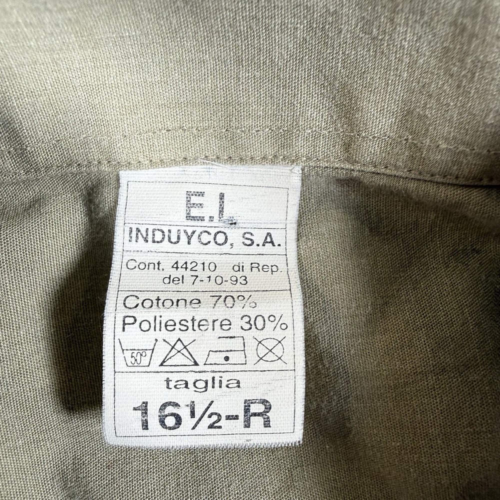Vintage Italian Military Shirt Men's 16.5 Beige Short Sleeve Button Up Induyco - Picture 3 of 6